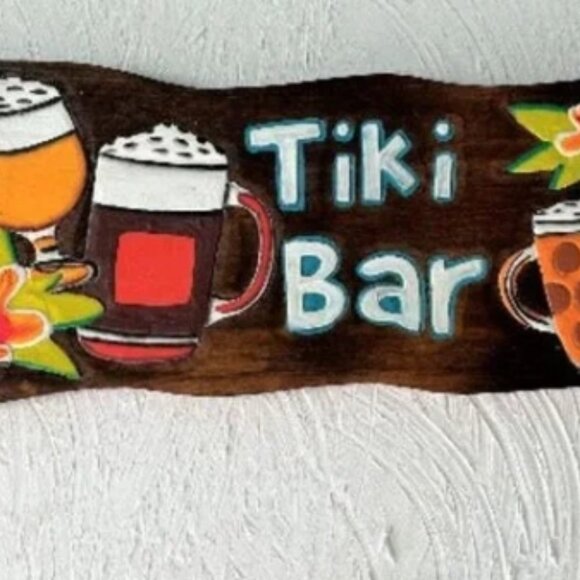 Tiki Bar Brown Wood Sign Painted Carved Tropical Drinks 19"🆕📦🏃🏻💨🚚 - Picture 6 of 13
